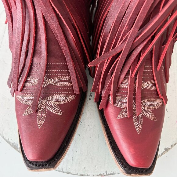 Lane SENITA FALLS Womens Cowboy Bootie 7.5 Red Fringe Western Short Cowgirl Boot - Picture 6 of 11